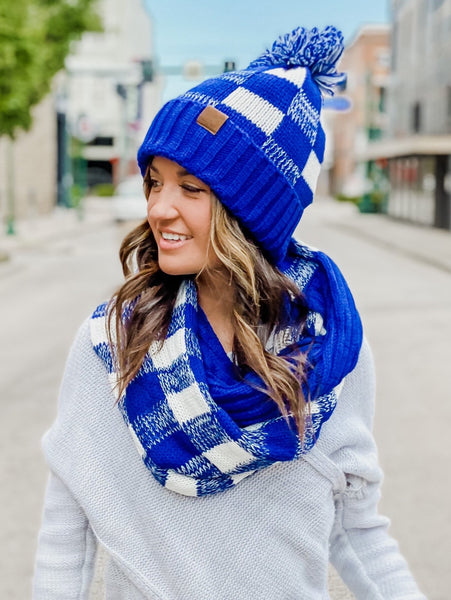 CC Beanie Buffalo Check Pom Hats