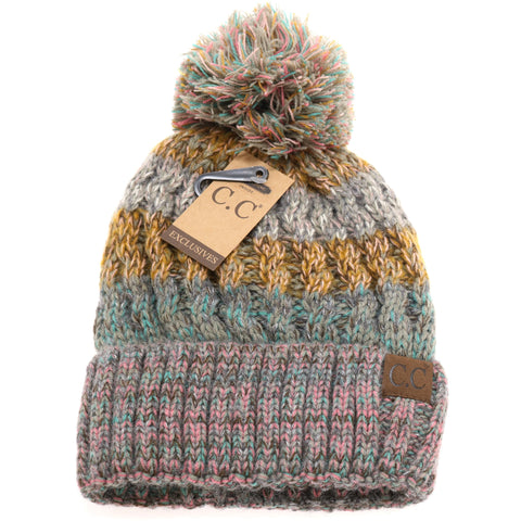 CC Beanie Pom Hats - Tri-Color