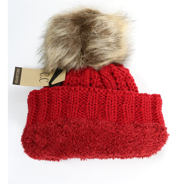 CC Beanie Fur Pom Hats - Solid