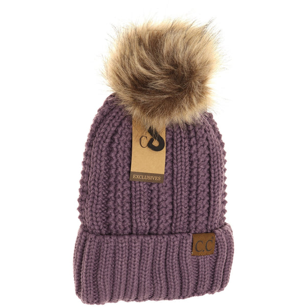 CC Beanie Fur Pom Hats - Solid