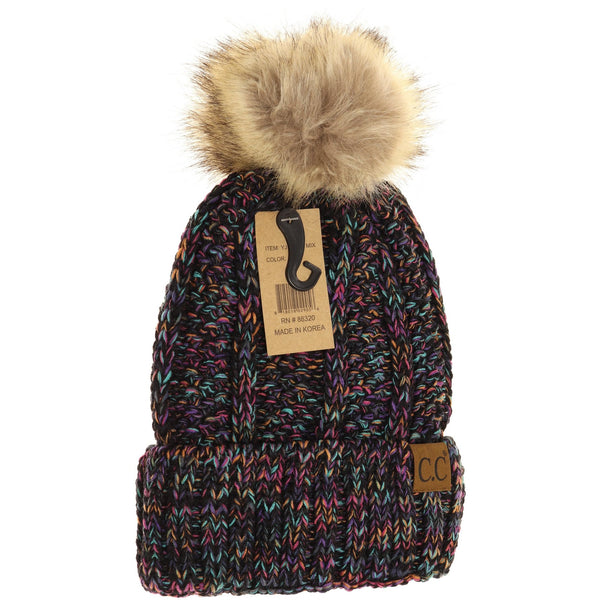 CC Beanie Fur Pom Hats - Multicolored