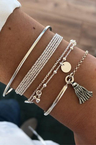 Layering Bracelets - Set of 4 (Silver)