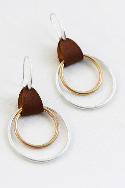 Leather + Circle Drop Earrings