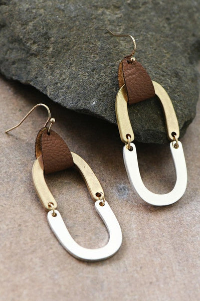 Oval Leather Drop Earrings