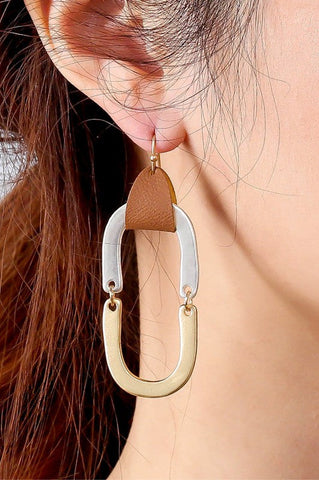 Oval Leather Drop Earrings