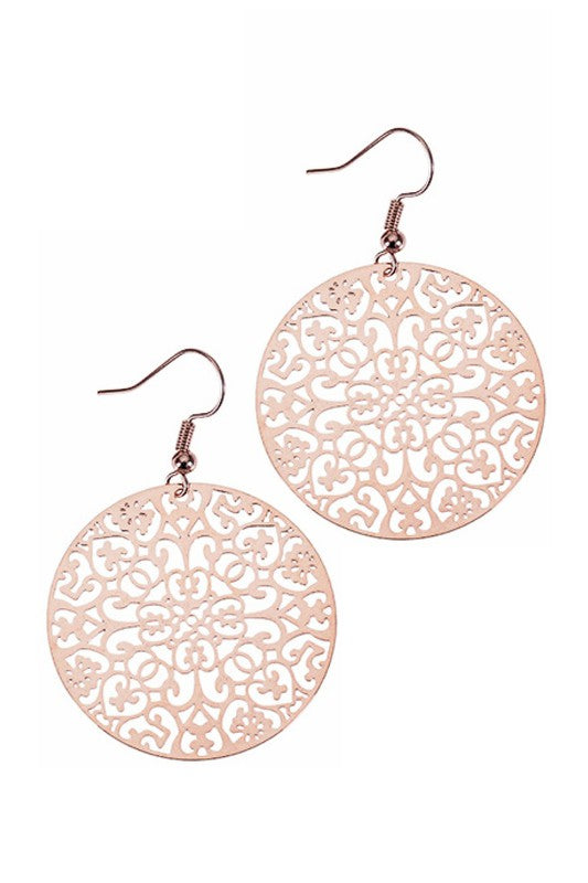Rose Gold Filigree Drop Earrings