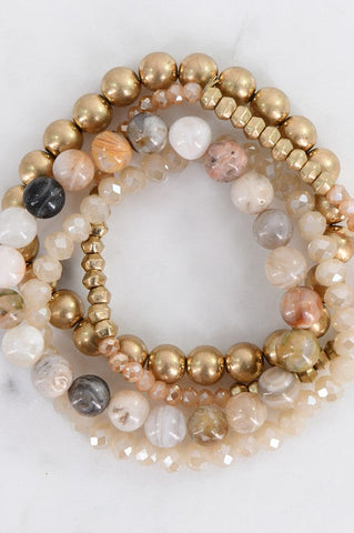 Stone and Crystal Beaded Bracelet Set