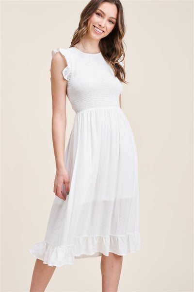 Anika Smocked Dress - White