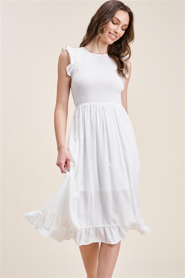 Anika Smocked Dress - White