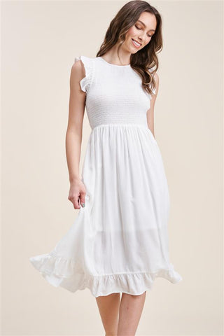 Anika Smocked Dress - White