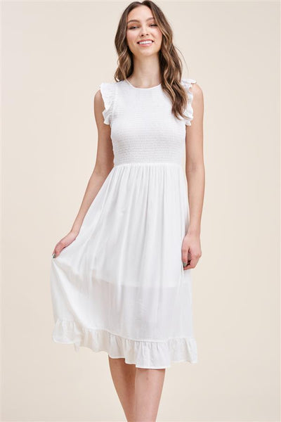 Anika Smocked Dress - White