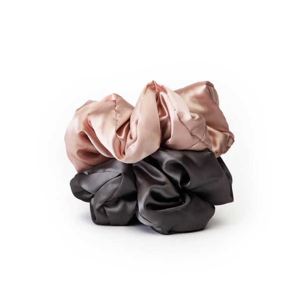 Satin Pillow Scrunchies - Blush + Charcoal