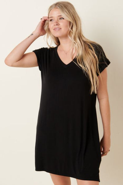 Bamboo T-Shirt Dress - Black