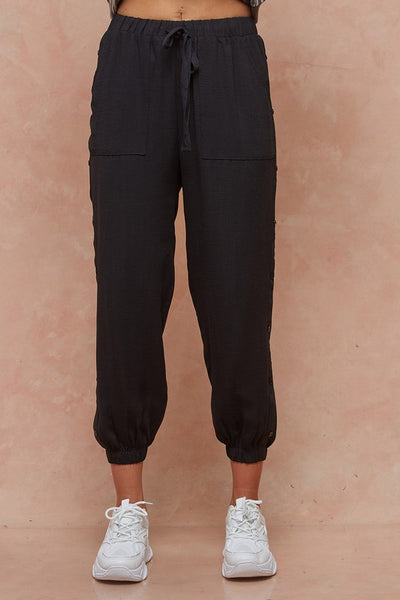 Side Button Jogger Pants - Black