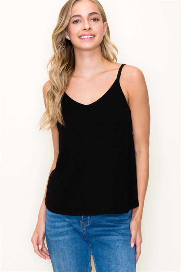 Double V Neck Tank - Black