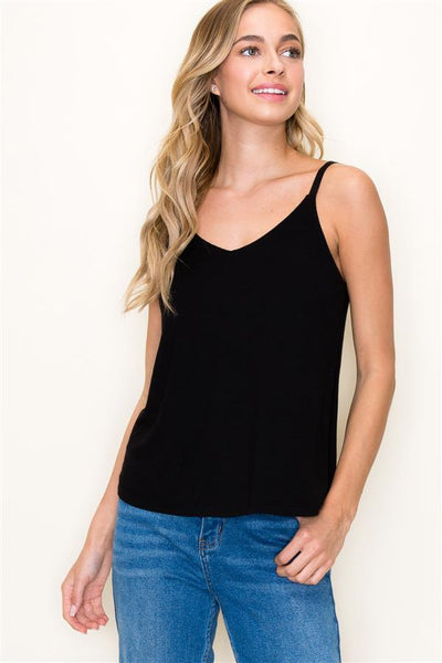 Double V Neck Tank - Black