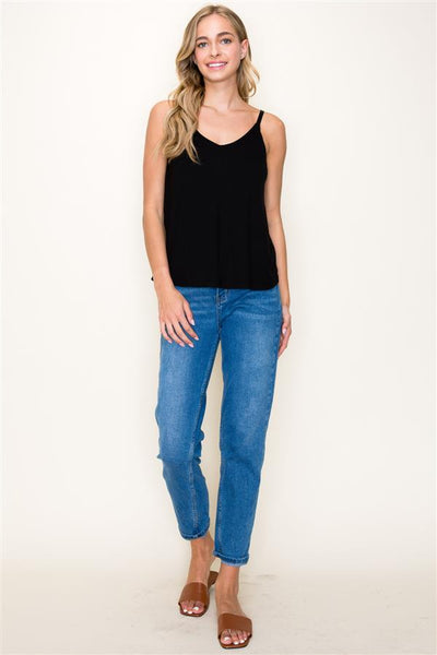Double V Neck Tank - Black