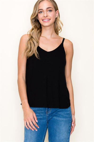 Double V Neck Tank - Black