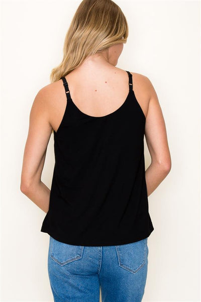 Double V Neck Tank - Black