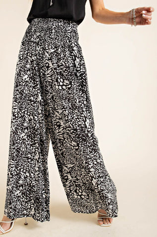 Smocked Waist Maxi Pants - Black