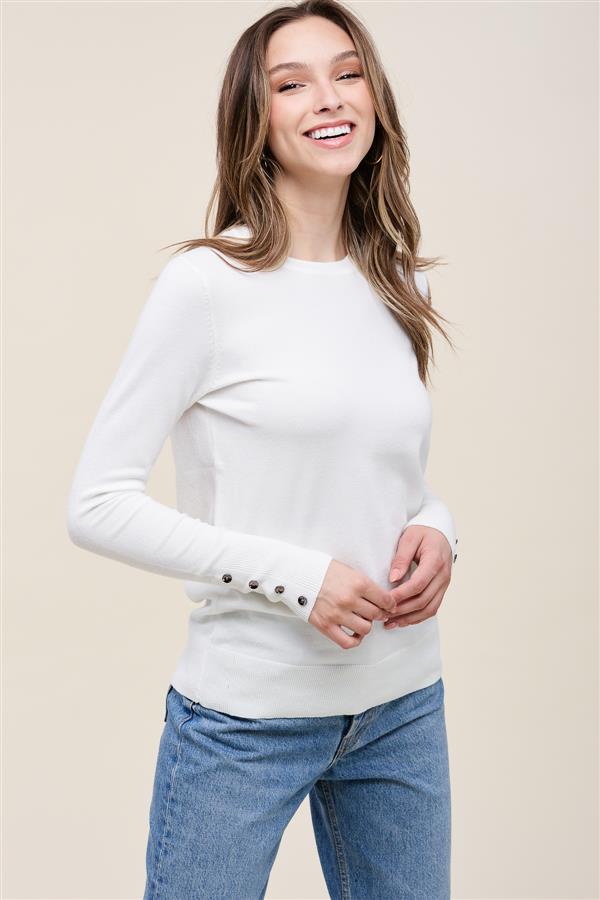 Blake Button Sleeve Sweater - Ivory
