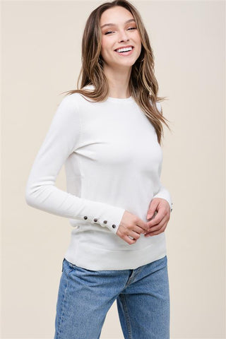 Blake Button Sleeve Sweater - Ivory