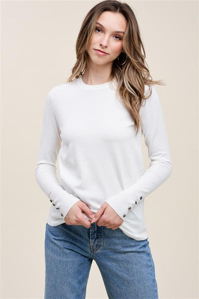 Blake Button Sleeve Sweater - Ivory