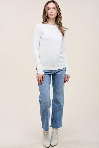 Blake Button Sleeve Sweater - Ivory