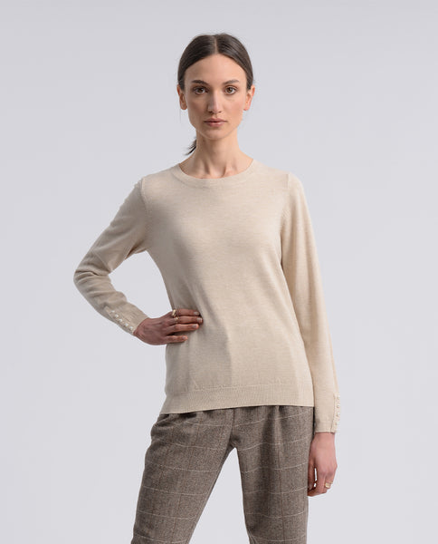 Cream Pearl-Trimmed Sweater