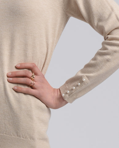 Cream Pearl-Trimmed Sweater