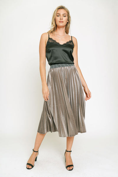 Gray Velvet Pleated Skirt