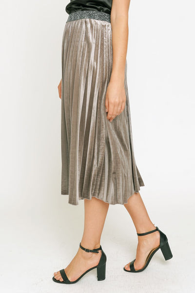 Gray Velvet Pleated Skirt