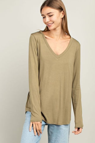 Avery Bamboo V-Neck - Light Olive