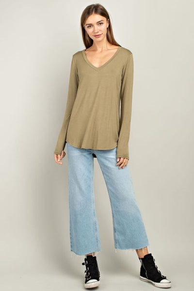 Avery Bamboo V-Neck - Light Olive