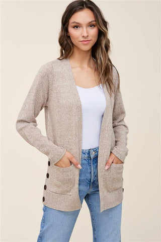 Side Button Cardigan - Oatmeal