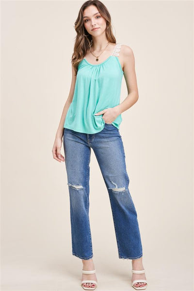 Crochet Trim Top - Sea Glass