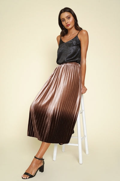 Rose Gold Velvet Ombre Pleated Skirt