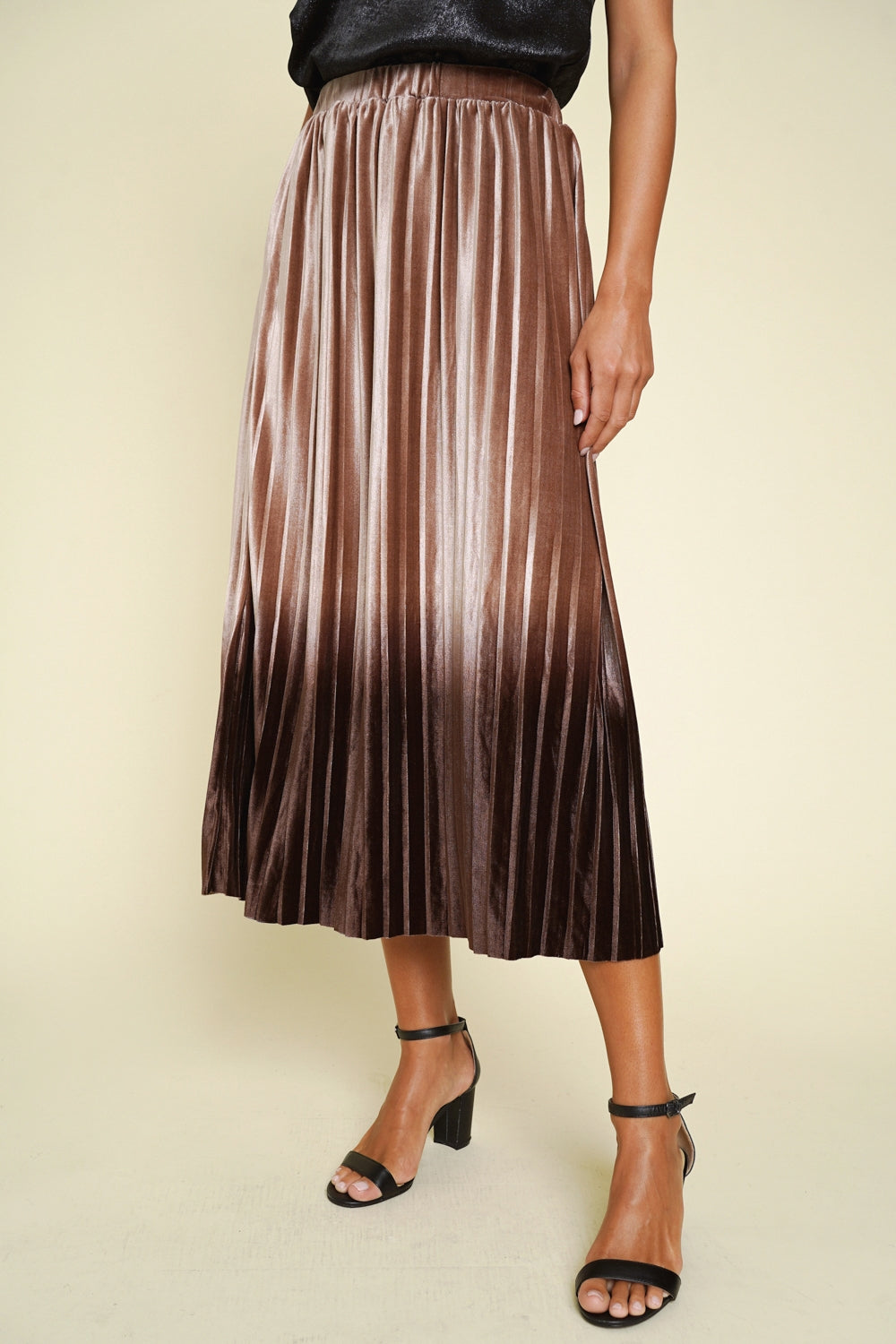 Rose Gold Velvet Ombre Pleated Skirt