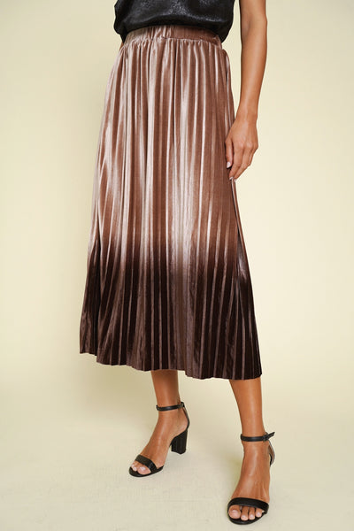 Rose Gold Velvet Ombre Pleated Skirt