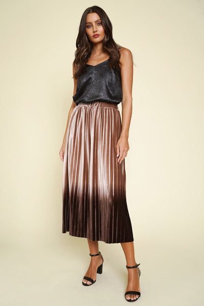 Rose Gold Velvet Ombre Pleated Skirt