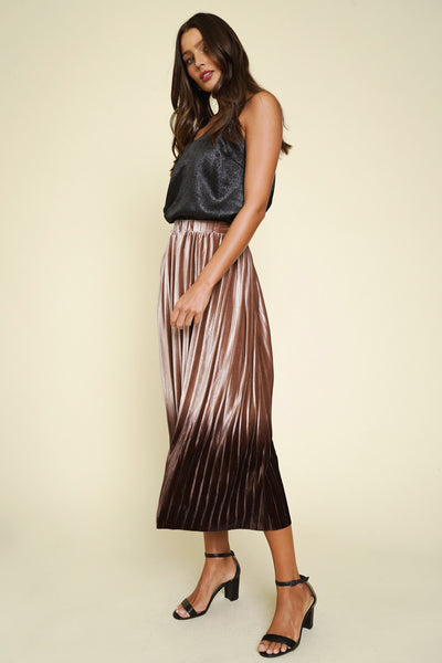 Rose Gold Velvet Ombre Pleated Skirt