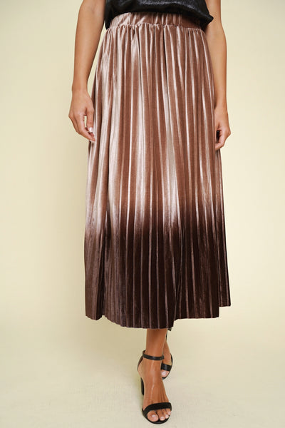 Rose Gold Velvet Ombre Pleated Skirt