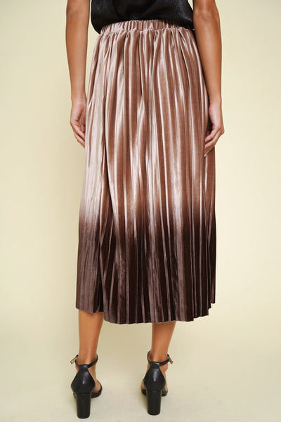 Rose Gold Velvet Ombre Pleated Skirt
