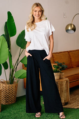 Wide Leg Ponte Pants - Black