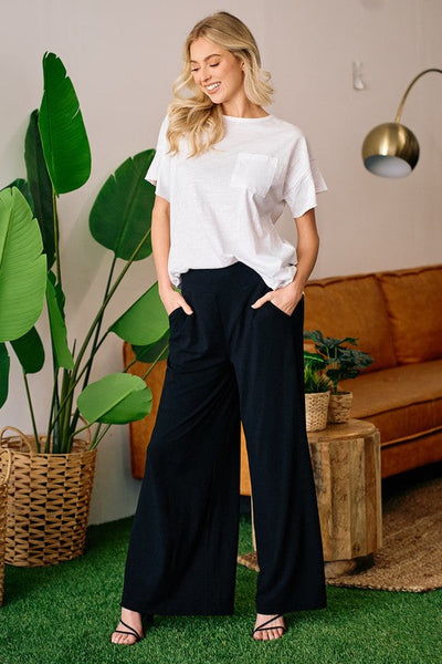 Wide Leg Ponte Pants - Black