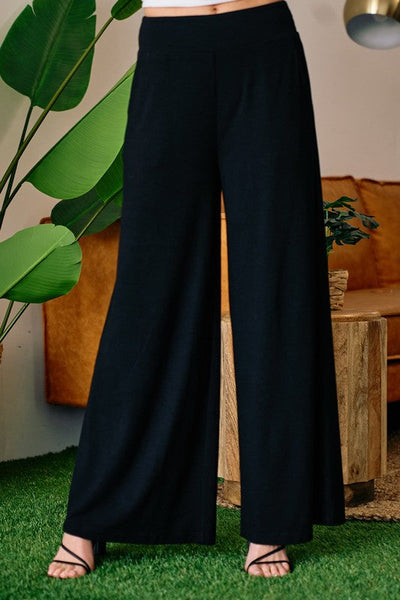 Wide Leg Ponte Pants - Black
