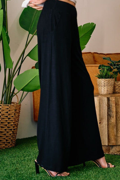 Wide Leg Ponte Pants - Black