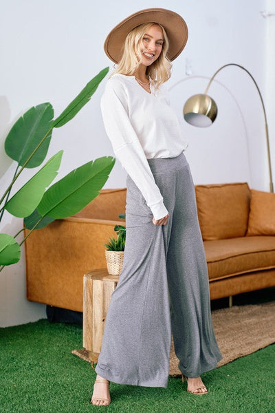 Wide Leg Ponte Pants - Grey