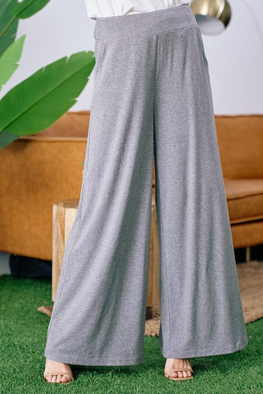 Wide Leg Ponte Pants - Grey